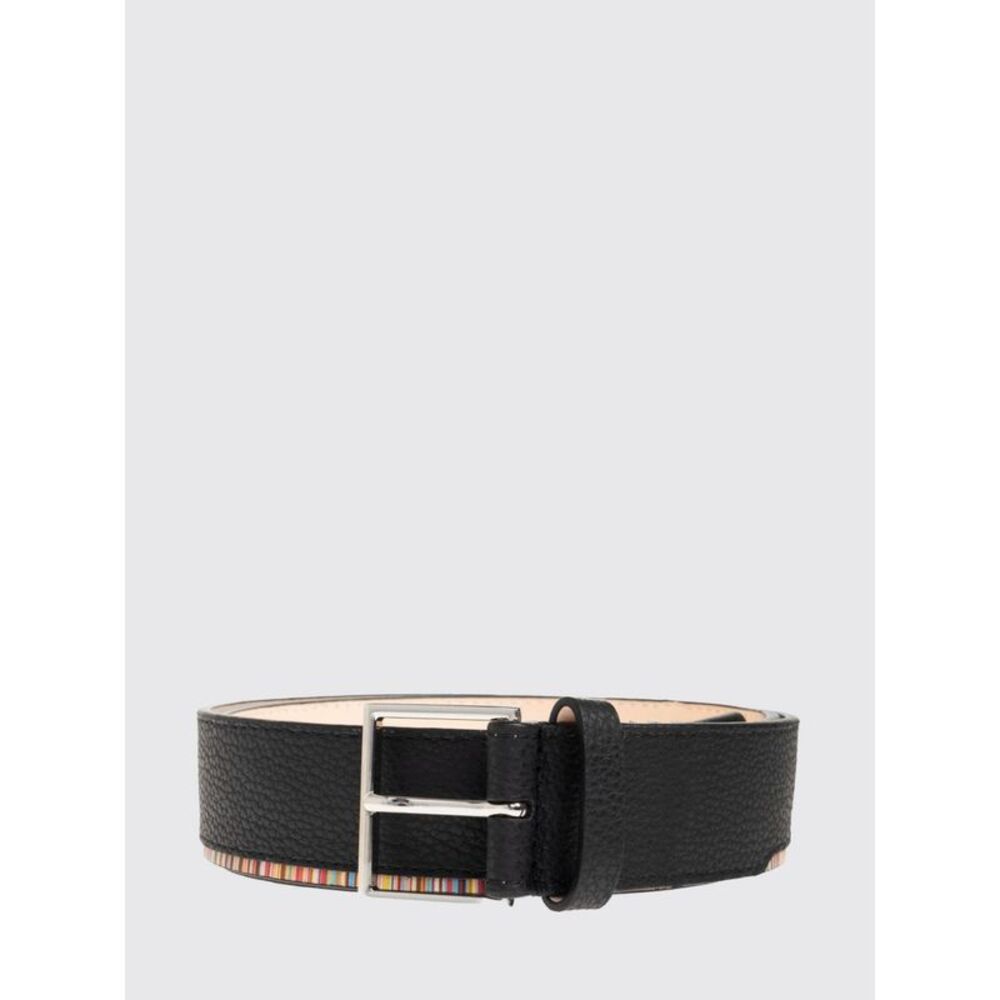 Paul Smith Men Paul Smith Grained Calfskin Belt With Multicolour Stripe Loop